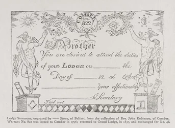 Oproep van een vrijmetselaarsloge, gedateerd 1796