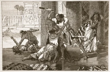 Slachting van de Hivieten door Simeon en Levi (litho)