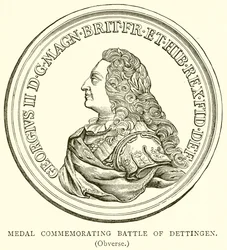 Medaille ter herdenking van de Slag bij Dettingen. (Voorzijde)