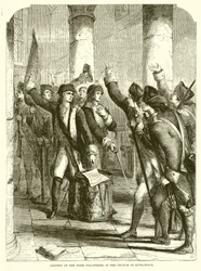 Bijeenkomst van de Ierse vrijwilligers in de kerk van Dungannon