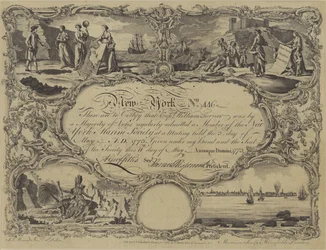 Lidmaatschapsbewijs van de New York Marine Society, 1773