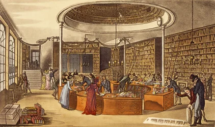 Messrs Lackington Allen en Co., 1809, Boekverkopers Tempel van de Muzen, Finsbury Square uit Ackermanns Repository of Arts, Literature, Commerce, Manufacture, Fashions and Politics, uitgegeven in 1809