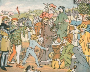 De gastheer verzamelt de Canterbury-pelgrims