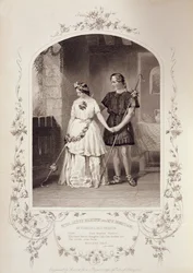 Miss Jenny Marston als Perdita en Mr F. Robinson als Florizel, Act IV Scene 3, in Het Winterverhaal door William Shakespeare (1564-1616) gegraveerd door Thomas Sherratt (fl.1860-80) van een daguerreotype door Pa