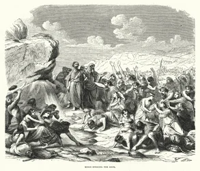 Mozes slaat op de rots (gravure)