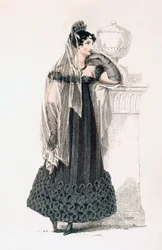Rouwjurk, modeplaat uit Ackermanns Repository of Arts