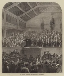 Mr Bright spreekt de kiezers van Birmingham toe