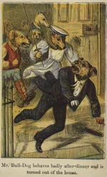 Mr Bull-Dog gedraagt zich slecht na het diner en wordt het huis uitgezet