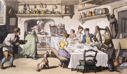 Eerste bezoek van meneer Burchell, uitgegeven door Ackermanns Repository of Arts, Londen, 1817