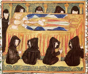 Ms 197 f.22v Begrafenis van een koning, uit Liber Regalis