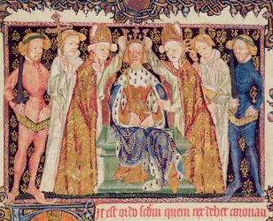 Ms 197 f.3r Kroning van een koning, uit Liber Regalis