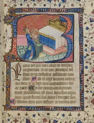 Psalm 1, David speelt harp, uit de Knightley Psalter, ca.1380
