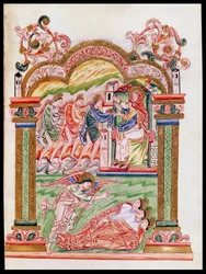 Ms 274 (Y-6) fol.37 De Droom en de Aanbidding van de Wijzen, uit het Missaal van Robert van Jumieges, c.1016