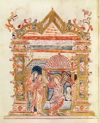 Ms 274 (Y-6) fol.72v De Heilige Vrouwen bij het Graf, uit het Missaal van Robert van Jumieges, c.1016