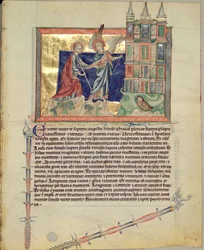 Een engel toont het Nieuwe Jeruzalem aan St. Johannes de Evangelist, uit de Gulbenkian Apocalyps, c.1265-70