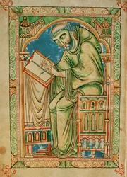Ms R 17 I f.283v Monnik Eadwine aan het werk aan het manuscript, Eadwine Psalter, ca. 1150