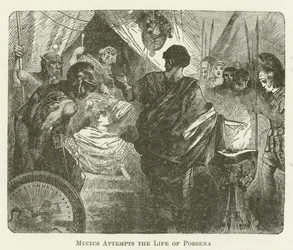 Mucius probeert het leven van Porsena te nemen