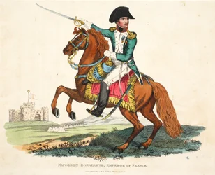 Napoleon Bonaparte, Keizer van Frankrijk, gegraveerd door Romney, uitgegeven door Richard Evans, illustratie uit Een Historisch Verslag van de Slag bij Waterloo door William Mudford, 1816