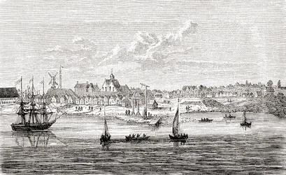 Nieuw Amsterdam, een 17e-eeuwse Nederlandse nederzetting op de zuidpunt van Manhattan Island, Amerika, uit Ward en Lock