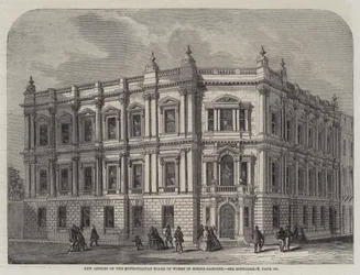 Nieuwe Kantoren van de Metropolitan Board of Works in Spring-Gardens (gravure)