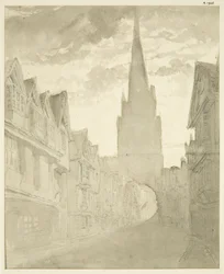 Noordelijk aanzicht van de St. Mary Redcliffe kerk vanaf Redcliffe Street