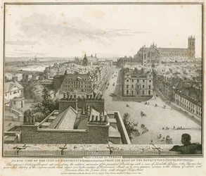 Noordelijk uitzicht op Westminster vanaf het dak van The Banqueting House, Whitehall