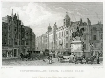 Northumberland House, Charing Cross. Bishs Loterijkantoor, No 9 Charing Cross, is naast het Golden Cross Hotel