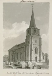 Noordwest Uitzicht van Streatham Kerk, Surrey