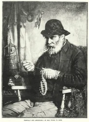 Pijnlijk en moeizaam probeerde hij Darn (gravure)