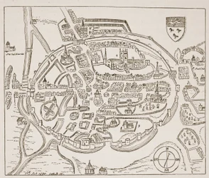 Panoramisch uitzicht op Canterbury in de zestiende eeuw, illustratie uit De Kerk van Engeland: Een Geschiedenis voor het Volk door H.D.M. Spence-Jones