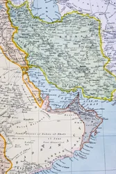Gedeeltelijke kaart van het Midden-Oosten met de Rode Zee, Perzische Golf en Hoorn van Afrika in de jaren 1890, uit 
