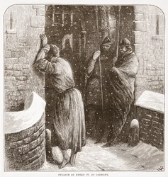 Boetedoening van Hendrik IV van Duitsland, illustratie uit The History of Protestantism door James Aitken Wylie (1808-1890), gepubliceerd 1878
