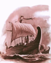 Fenicische vloot zeilt langs de westkust van Afrika rond 500 v.Chr.