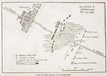 Plan van de Slag bij Futtehpore, 12 juli 1857, uit Cassells Geïllustreerde Geschiedenis van Engeland