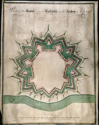 Plan van de Citadel van Calcutta en Fort William, het versterkte magazijn van de Oost-Indische Compagnie, ca. 1750