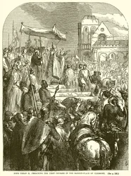 Paus Urbanus II predikt de Eerste Kruistocht op de markt van Clermont