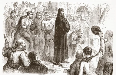 Populaire demonstratie bij Lambeth Palace ten gunste van Wicliffe, illustratie uit The History of Protestantism door James Aitken Wylie (1808-1890), gepubliceerd 1878