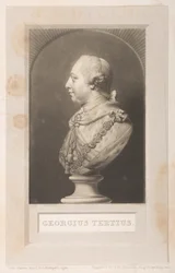 Portret van George III van een buste, uit Frederick Augusta Barnard, Bibliothecae regiae catalogus, deel I, frontispice
