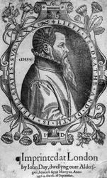 Portret van John Day, frontispice van Foxes Book of Martyrs, 1564