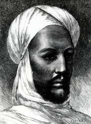 Portret van Muhammad Ahmad (1844-1885), bekend als de Mahdi, leider van de derwisjen in de oorlog tegen de Britten in 1884, koloniale oorlogen, Soedan