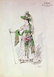 Portret van Sarah Bernhardt (1844-1923) in een productie van 