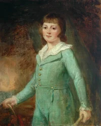 Portret van een jongen in groene kleding