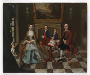 Portret van een familie in een interieur, vermoedelijk de familie Roubel, 1750s
