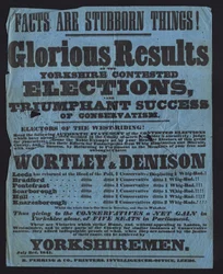 Poster ter viering van de overwinning van conservatieve kandidaten bij parlementsverkiezingen in Yorkshire