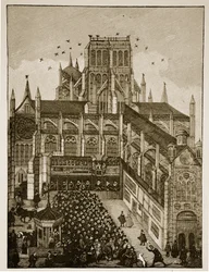Prediking voor de koning en prins van Wales bij Pauls Cross in 1616, naar een 17e-eeuws schilderij