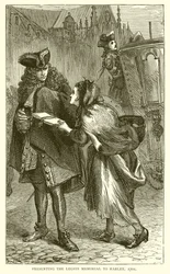 Overhandiging van het Legioen Memorial aan Harley, 1701