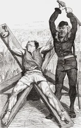 Gevangene die op het Andreaskruis wordt gemarteld, ca. 1865