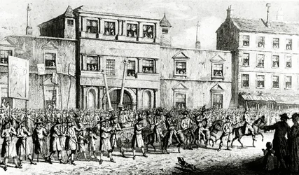 Optocht van 1741 in Londen die de vrijmetselaars bespot, 1843