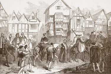 Processie van Wolsey naar Westminster Hall, illustratie uit De Geschiedenis van het Protestantisme door James Aitken Wylie, 1878