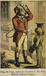 Pug de Page brengt een uitnodiging naar Mr Fox-Hound van Kennel Court